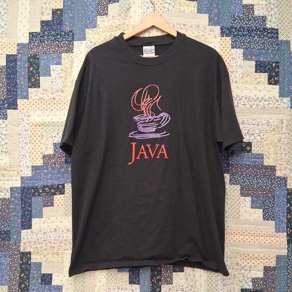 Vintage 90s Sun Microsystems Java Promo Tee Shirt SZ XL Black Hanes Beefy T Geek
